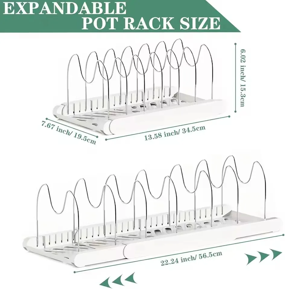 Heavy-Duty Pull-Out Pot Lid Organizer Rack, Under Cabinet Kitchen Organizer With 8 Adjustable Compartments, Space-Saving Kitchen Essentials, Sturdy Home Accessories, Fits Pots Pans Lids, Easy Install For Kitchen Restaurant Home Daily Use