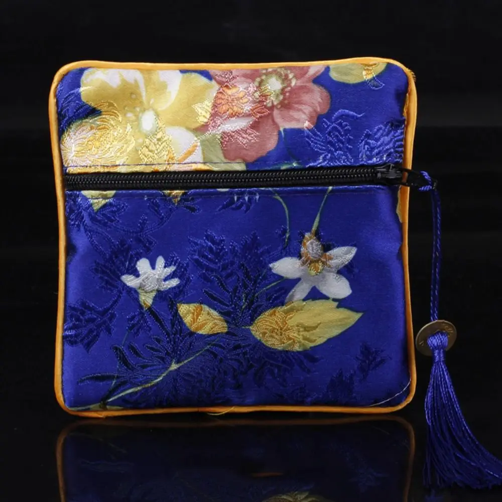 Convenient Cloth Embroidery Coin Pouch Flower Tassel Cloth Wallet Gift Pouch Makeup Lipstick Bag Jewelry Storage Bag Daily