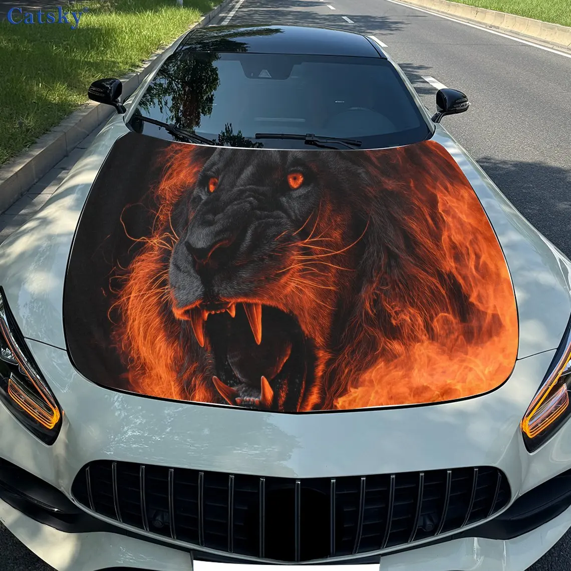 

Artistic Flaming Lion PVC Car Vinyl Wraps, Self-Adhesive Waterproof Car Hood Decal Sticker, Car Decoration Protection Stickers f