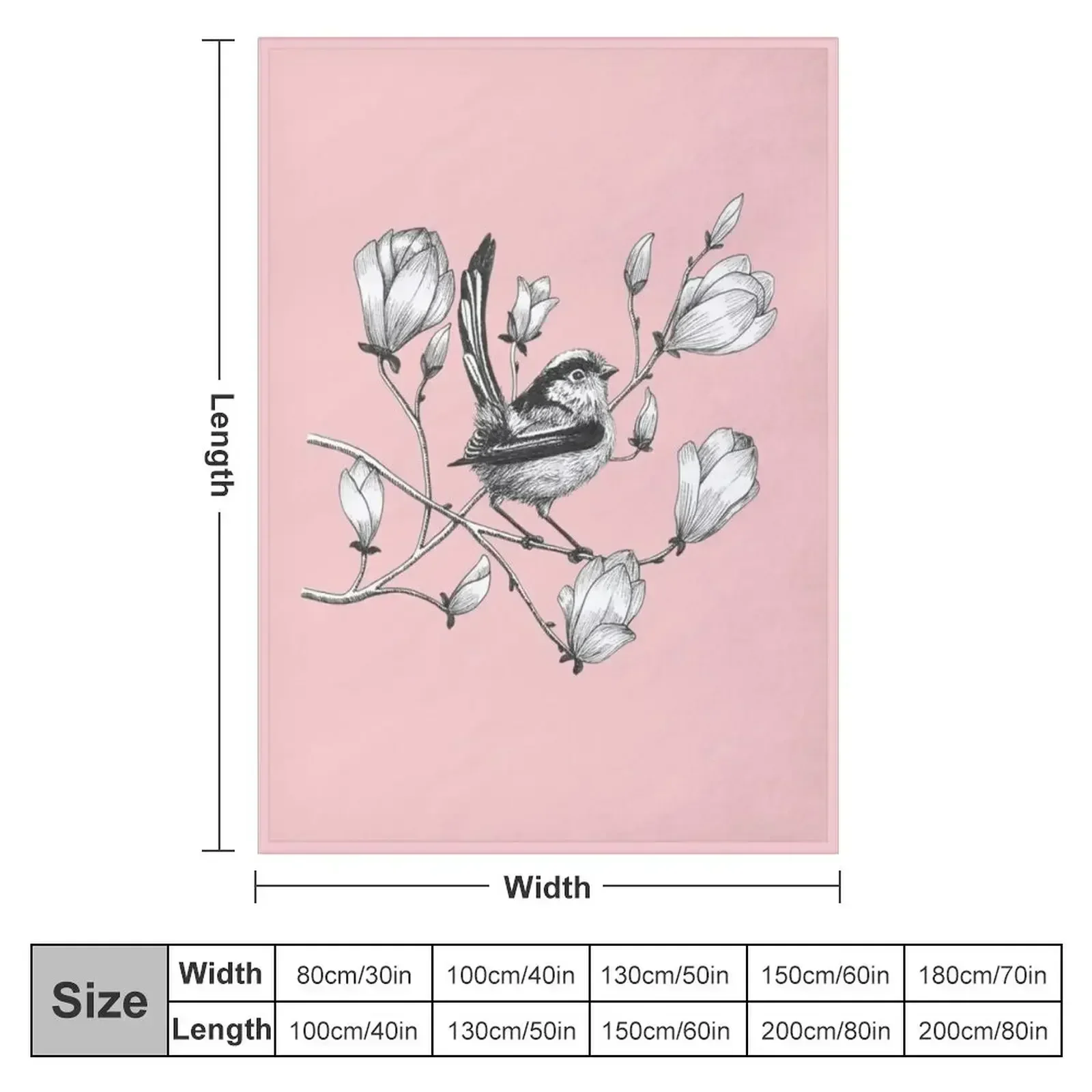 long tailed tit on magnolia tree Throw Blanket Personalized Gift Plush Shaggy Large Blankets