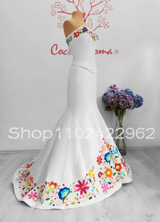 Traditional Mermaid Stain Embroidery Wedding Dresses customsized Flower Lace-up Bridal Gown Vestido de novia con estilo mexicano