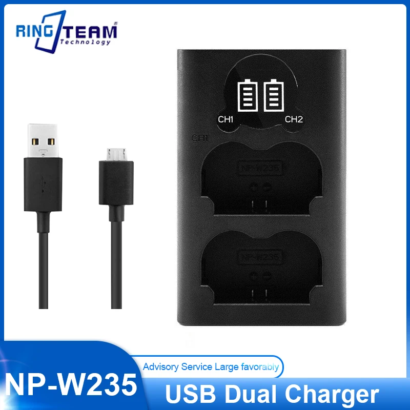 NP-W235 NPW235 LED Dual-channel USB Charger with C-type Port for Fujifilm Fuji X-T4 XT4  X-T5 XT5