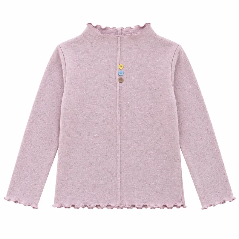 Girls Semi High Neck Base Shirt Winter 2026 New Plush Insulation Skin Friendly Color Buckle Black Fungus Edge Long Sleeved Top
