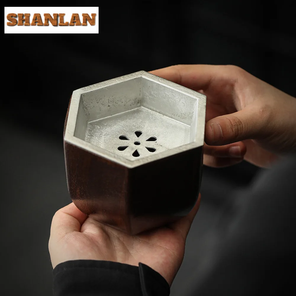 300ml Handamde Tin Covered Ceramic Tea Wash Basin Hexagonal Silent Color Pot Bearing Holder Small Tea Residue Separation Tank view 2