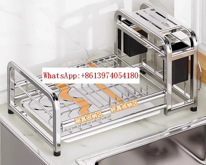 

304 stainless steel bowl and dish storage rack with integrated cutting tools and multifunctional draining bowl rack