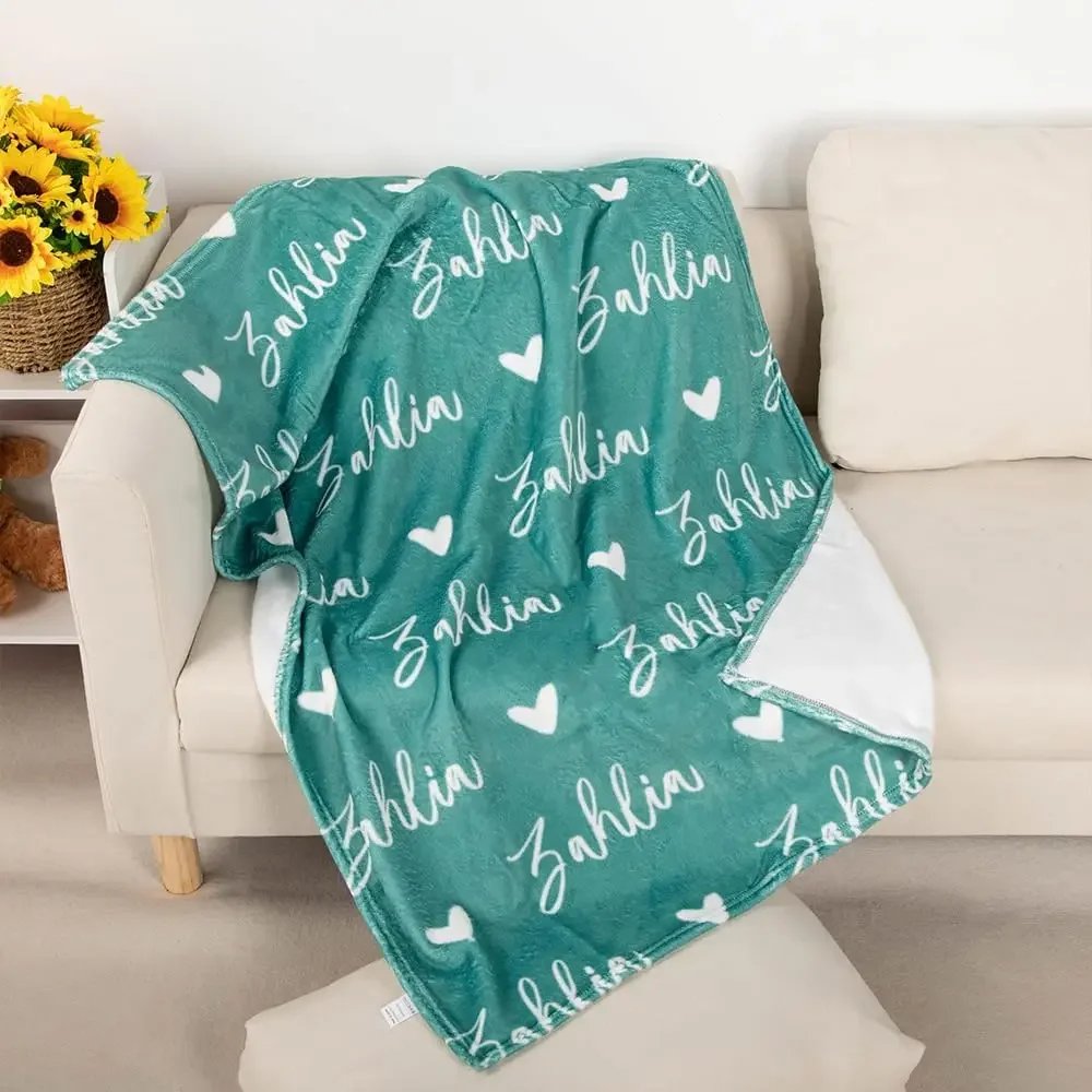 Personalized Name Throws Blankets for Kids Adults, Custom Name Flannel Blankets Gift for Boys Girls Baby