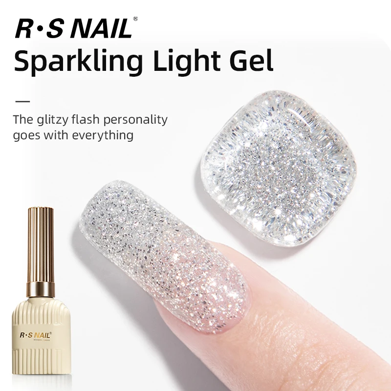 Rs Nail 10Ml Sprankelende Glitter Gel Nagellak Flash Zilver Diamant Reflecterende Gellak Semi-Permanent Doorweekt Gel Nail Art