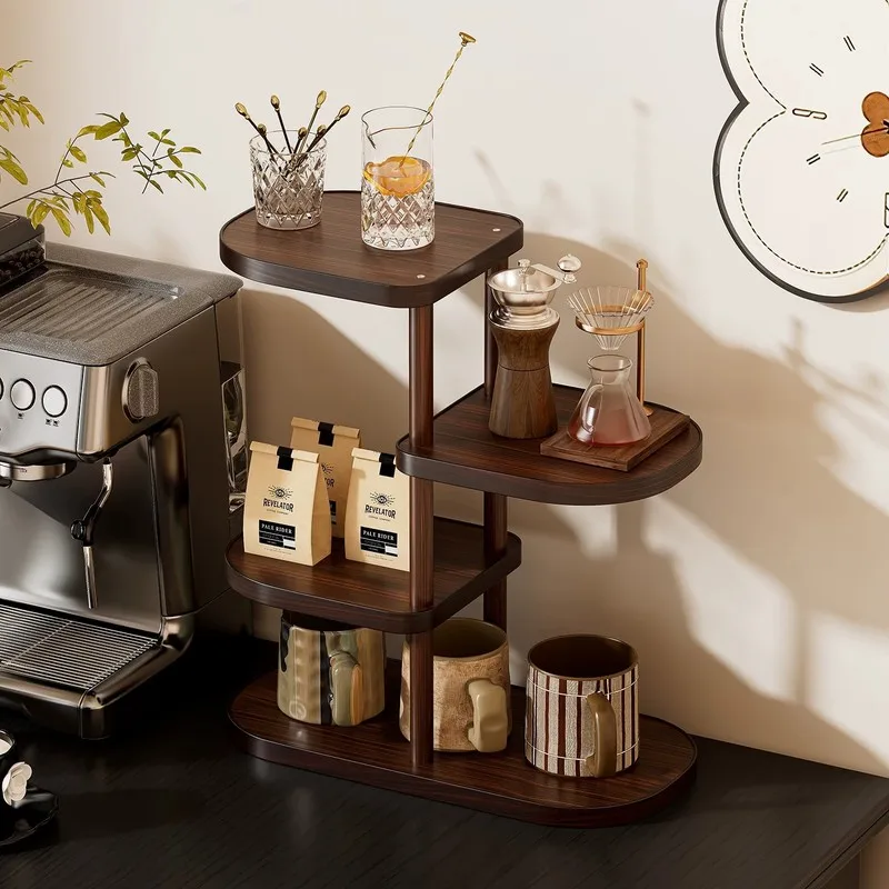 Vintage Multi‑Tier Bamboo Cup Storage Rack, Tabletop Mug Tea Set Organizer Shelf for Kitchen Countertop Dining Table Home
