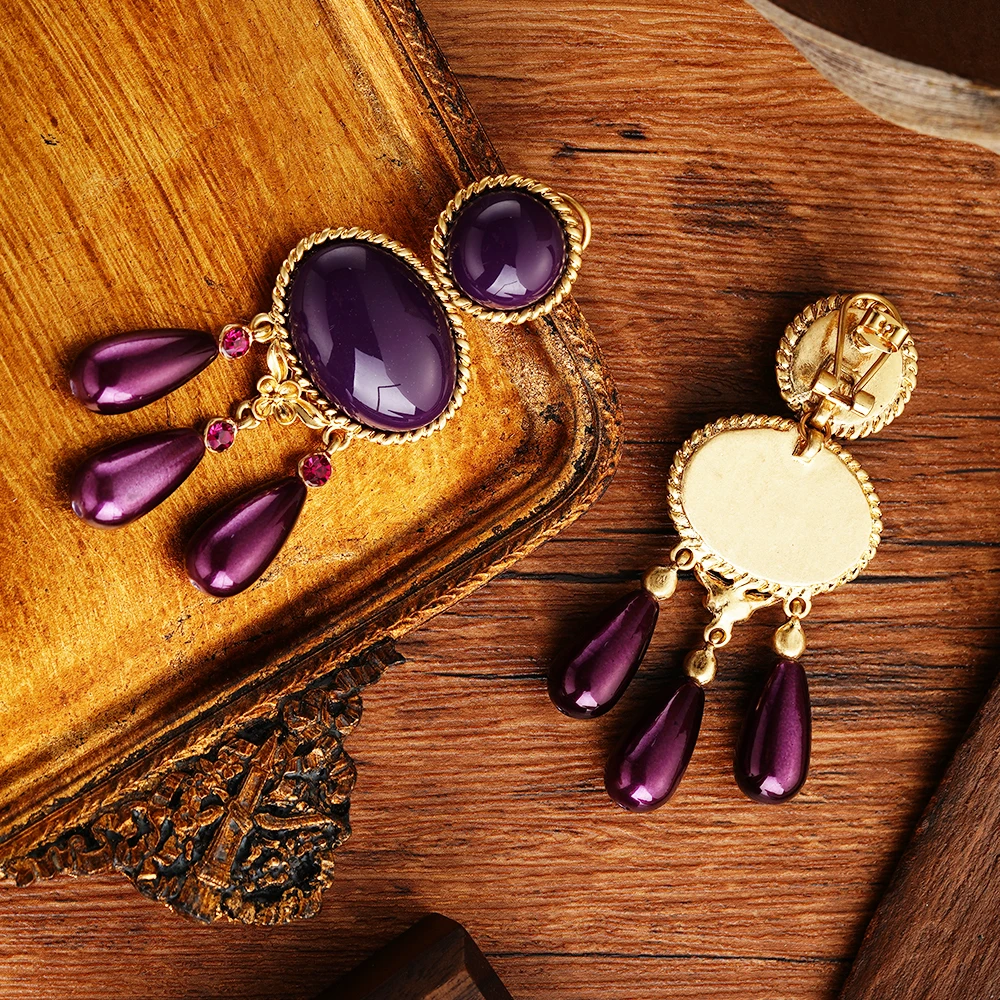 New Flash Resin Purple Earrings For Women Crystal Drips Pendant Colorful Party Statement Jewelry Accessories Gift