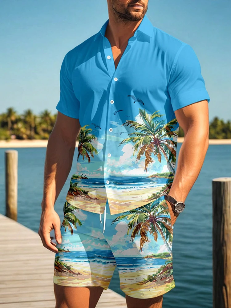 Zomer Hawaiiaans Strand 3D Print Heren Shirt Sets Mode Korte Mouw Oversized Shorts Streetwear Hawaiiaanse Pakken Kleding