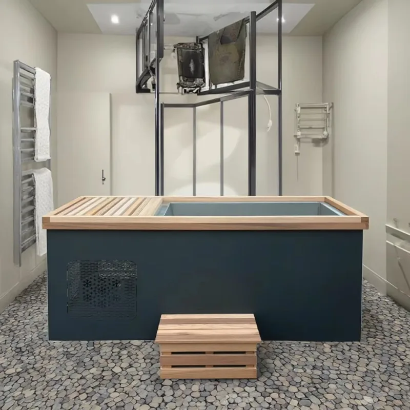 

Large all-in-one hot tub and cold plug double wood ice tub with cooling system commercial bucket for recovery cold therapy