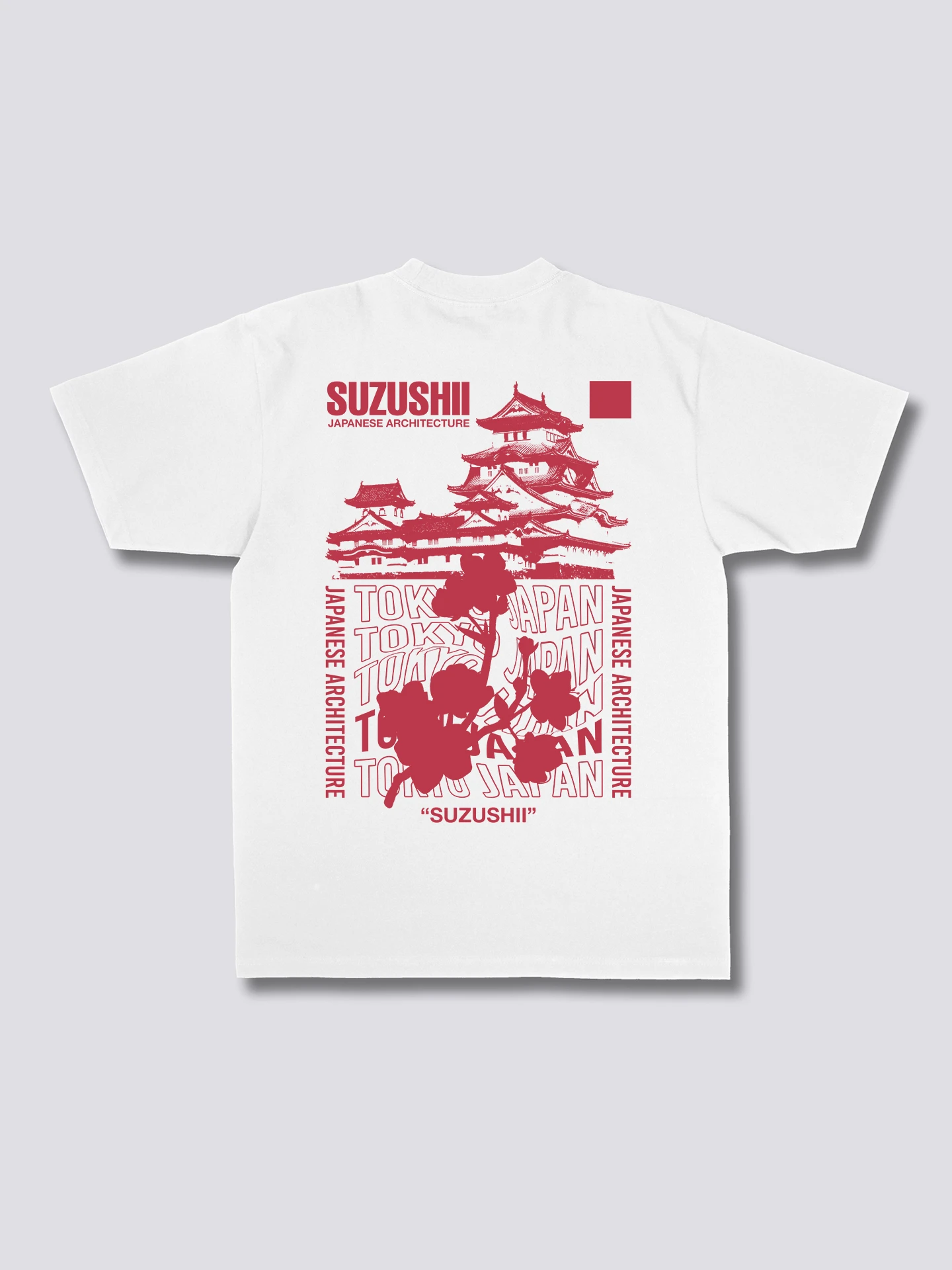 Woman Japanese Tokyo Castle Print T‑Shirt Vintage Sakura Castle Graphic T‑Shirt Streetwear Casual Loose Short Sleeve T‑Shirt