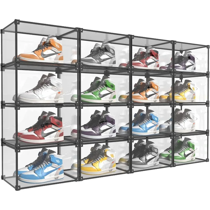 Magnetic Side Open Transparent Plastic Storage Box Clear Shoe Display Case Sneaker Container Clear