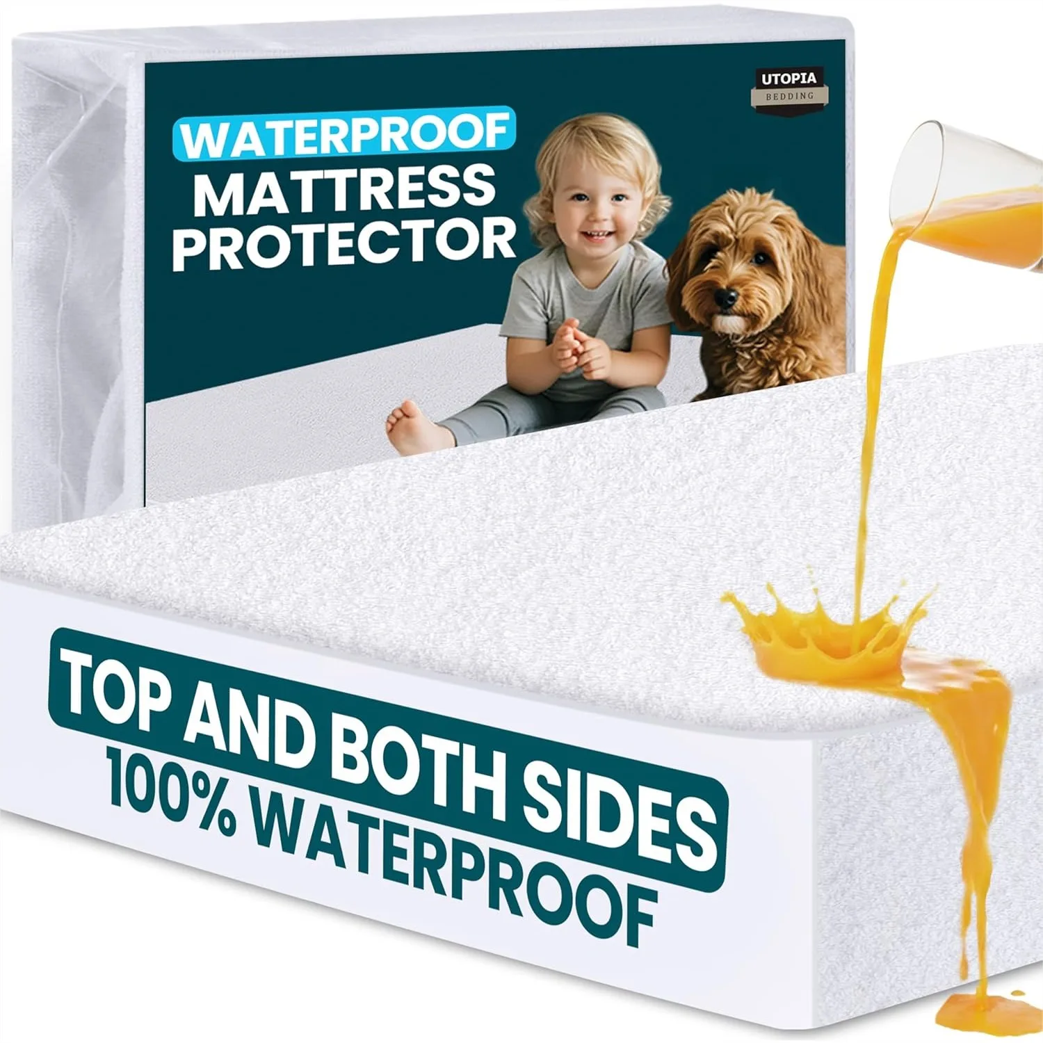 

Twin XL Waterproof Mattress Protector with Soft Terry Top and Side Panels, Breathable Fitted Cover with Elastic Pockets