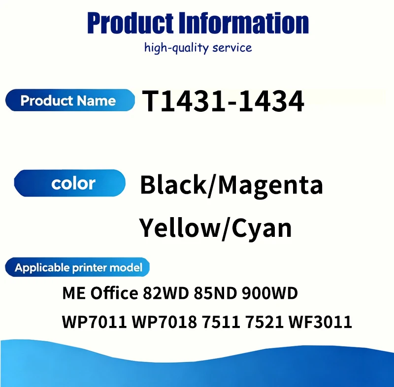 1/2/3/4/5 sets CMYK T1431 T1432 T1433 T1434 Ink Cartrdge Compatible for Epson ME Office 960FWD 900WD 940FW 85ND WF-7018 Printers