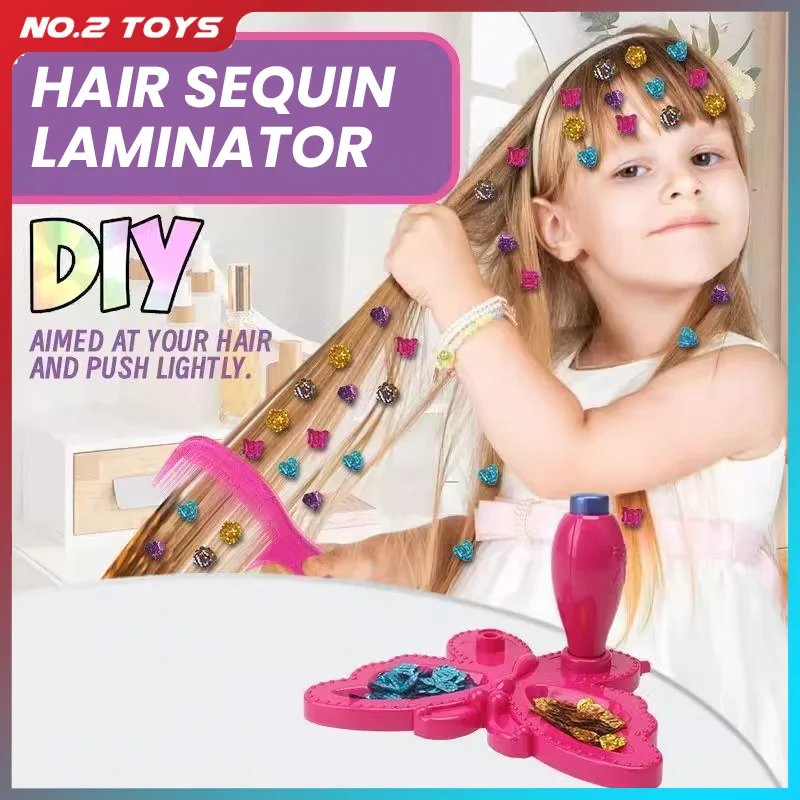 لتقوم بها بنفسك أداة تصفيف الشعر مع ساطع الترتر تغليف التظاهر اللعب أغطية الرأس الشعر جوهرة جواهر فستان لعبة الجمال الفتيات هدايا عيد الميلاد #1