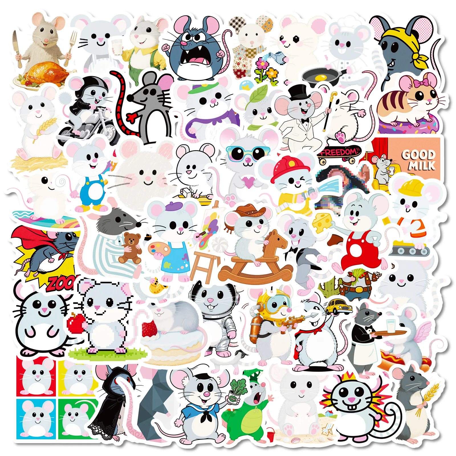 56 pièces Kawaii petite souris autocollants dessin animé Animal Graffiti décorer bricolage ordinateur portable téléphone Skateboard guitare jouets réfrigérateur décalcomanies