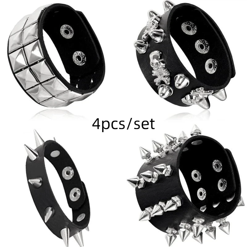 Hete Aanbieding 1 Set Punk Armbanden voor Heren Dames Punk Gothic Spijker Rivets PU Lederen Armband Bangles Hip Hop Party Sieraden Cadeau