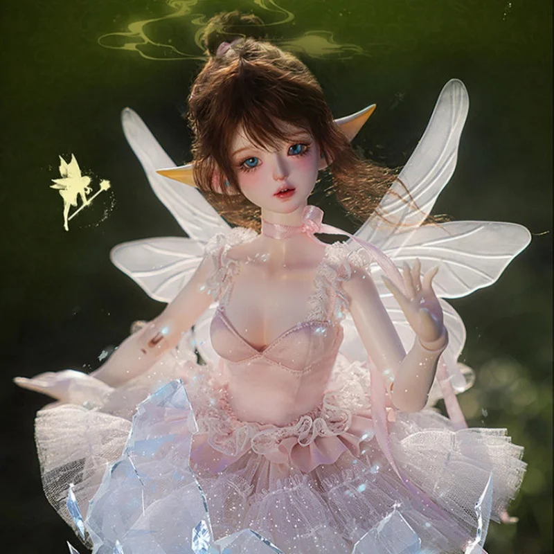 

1/4Daphne Pink Princess BJD Doll LDS Body with Flower Magic Elf EAR Connected Transparent Wing Fairy Girll Ball Jointed Toy Doll