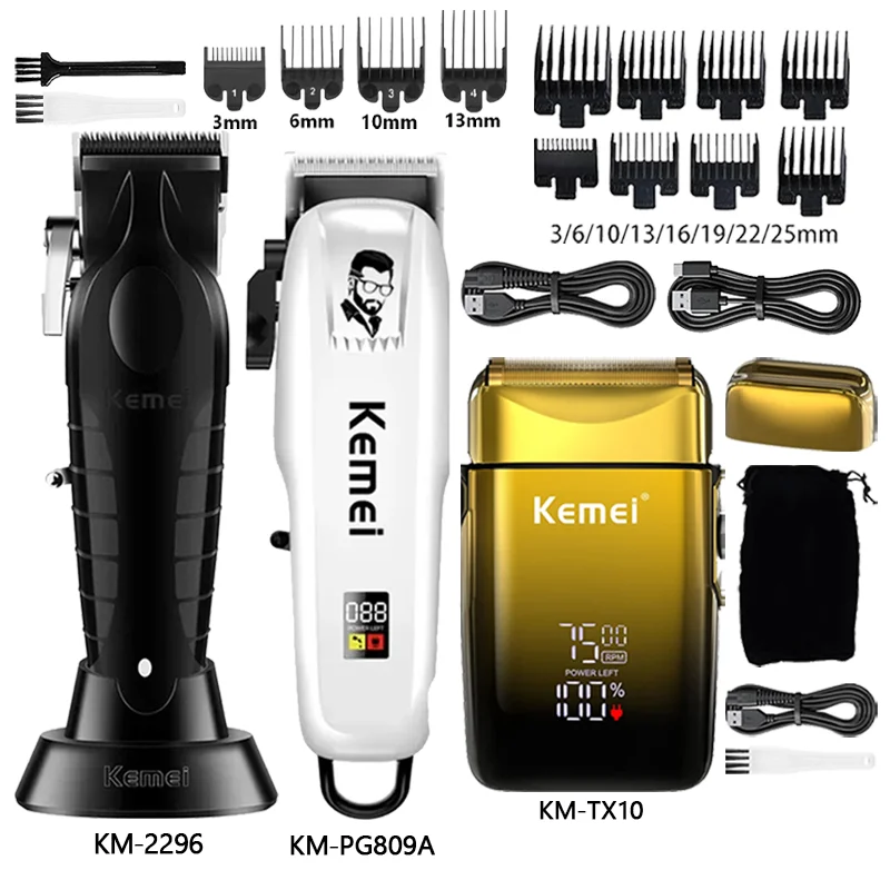 Kemei Haarschneidemaschine Km-2296 Km-PG809A Km-TX10 Akku-Bartschneider Elektrischer Haarschneider für Männer Professionelles Haarschneider-Set