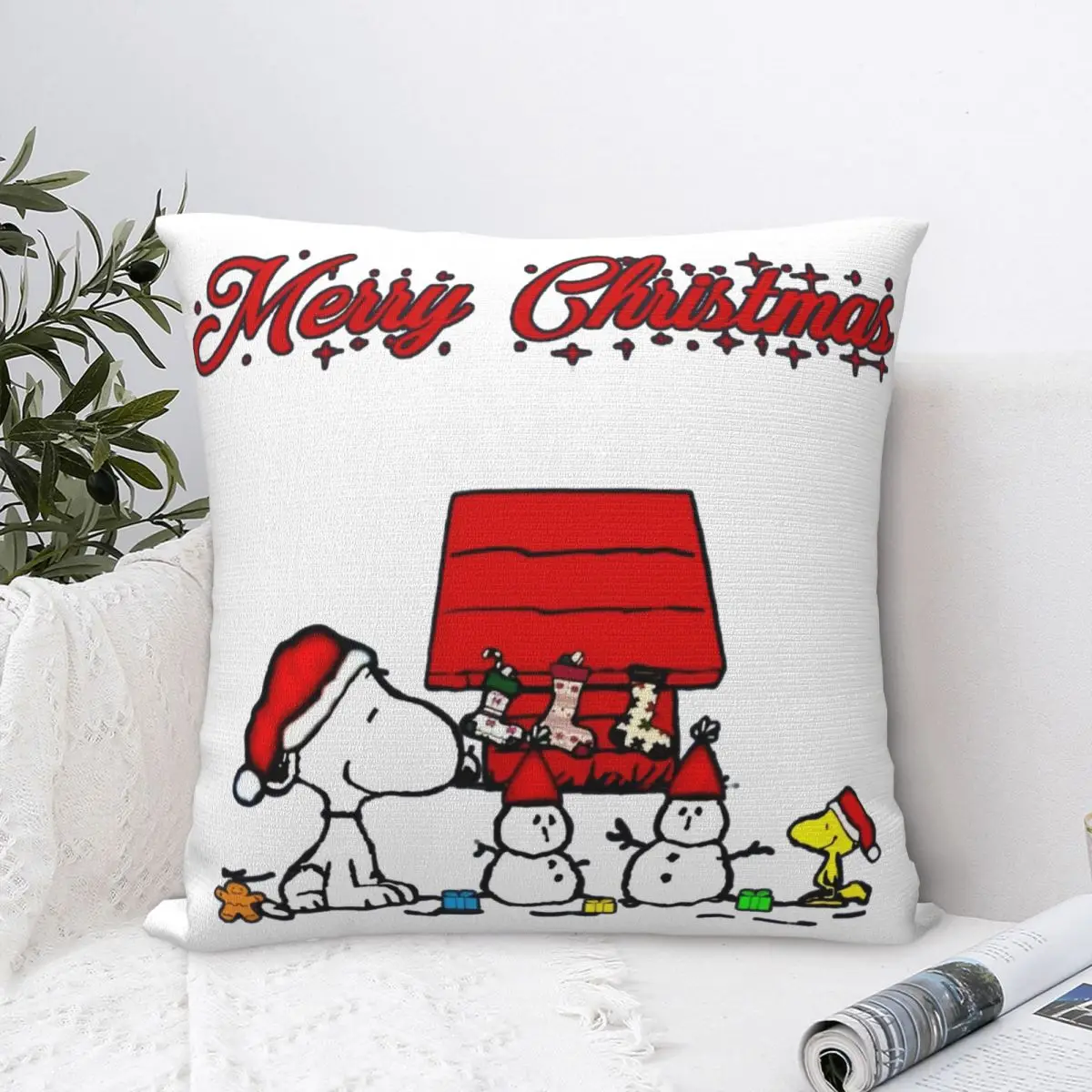 Pillow Cover Christmas Snoopy Cartoon Printed Cushion Cover Woodstock Peanuts Charlie Brown Pillow Case Pillowcases