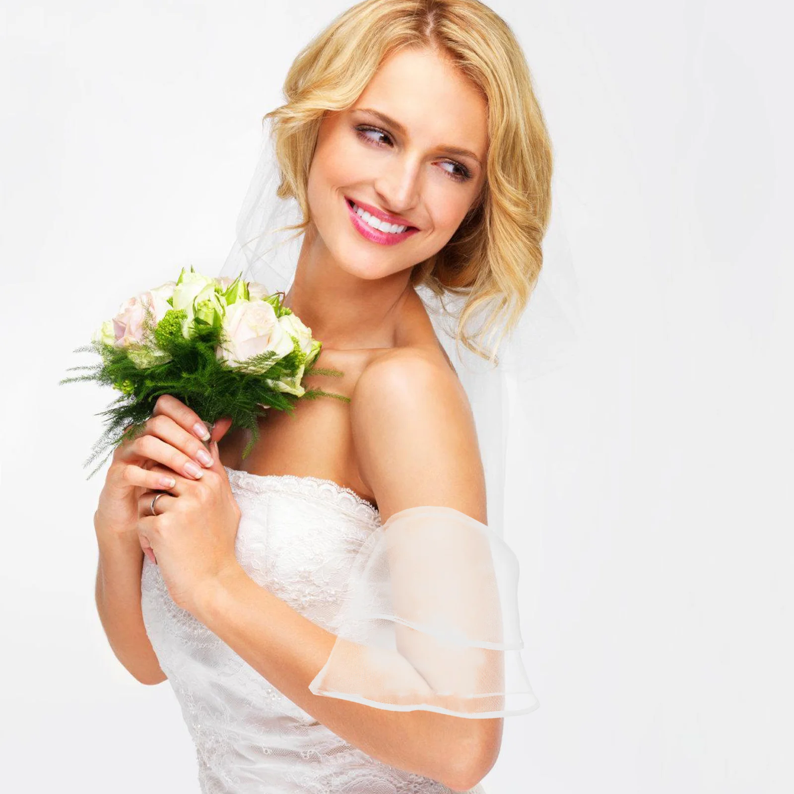 

2 Pcs Sleeve Wedding Party Decoration Accessories Elegant Layered Polyester Bridal Party Decorations False Sleeves Women Dress