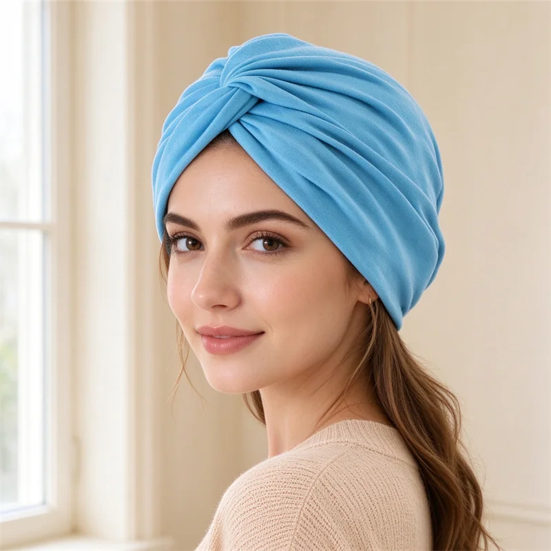 Twist Knot Turban New Muslim Women Hijab Stretch Beanies Bonnet Chemo Cap Hair Loss Cover Solid Color Headscarf Turbante Mujer