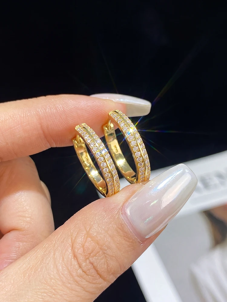 Real Double Moissan Diamond Round Sparkling Hoop Earrings Suitable for Women's Daily Wear 925 Silver High Quality Fine Jewelry