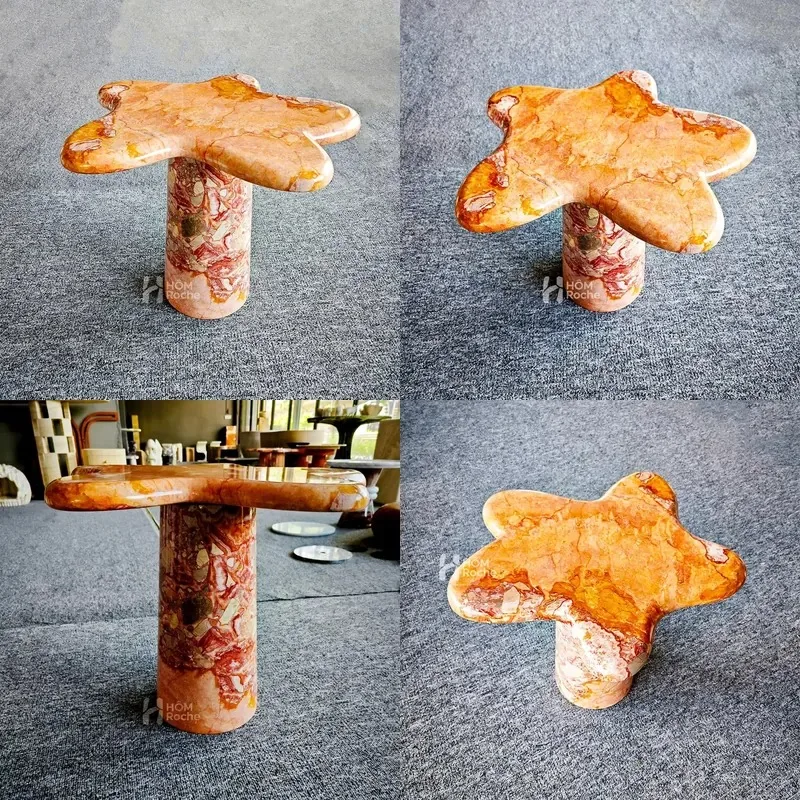 Irregular Star Marble Side Table Solid Stone Column Base Art Sculpture Coffee Table for Living Room Decoration