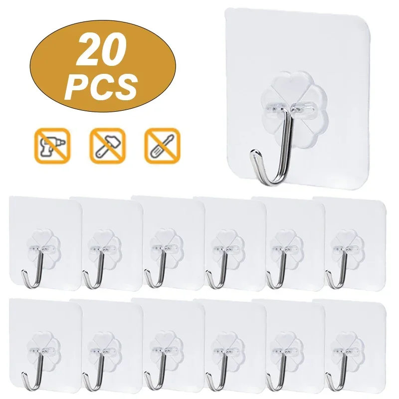 

20/10/5Pcs Transparent Wall Hooks Hangers Self Adhesive Door Wall Hangers Hooks for Key Bag Kitchen Bathroom Accessories