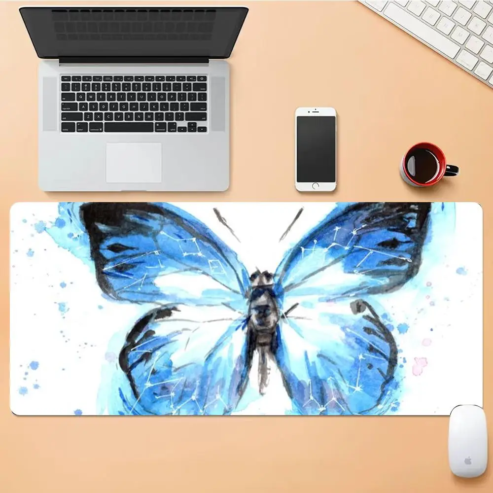 

Blue butterfly Mouse Pad Desk Mouse Pad Cute HD Desk Pad Extended Gaming Keyboard Mats Large XXL Gamer Mousepad 90x40