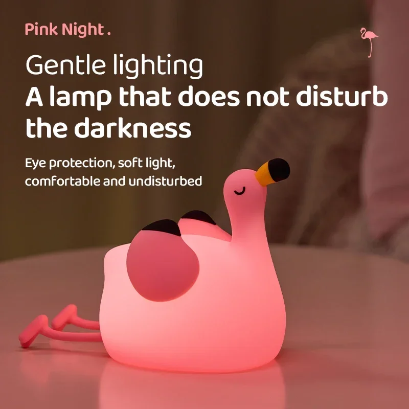 Pop Pink Flamingo LED Luce notturna Ricaricabile Atmosfera romantica Luce Tre livelli di regolazione della luminosità Comodino camera da letto L