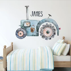 Custom Name Tractor Wall Sticker Boy Room Kids Room Personalized Name Farm Tractor Truck Wall Decal Playroom Printed Home Decor
