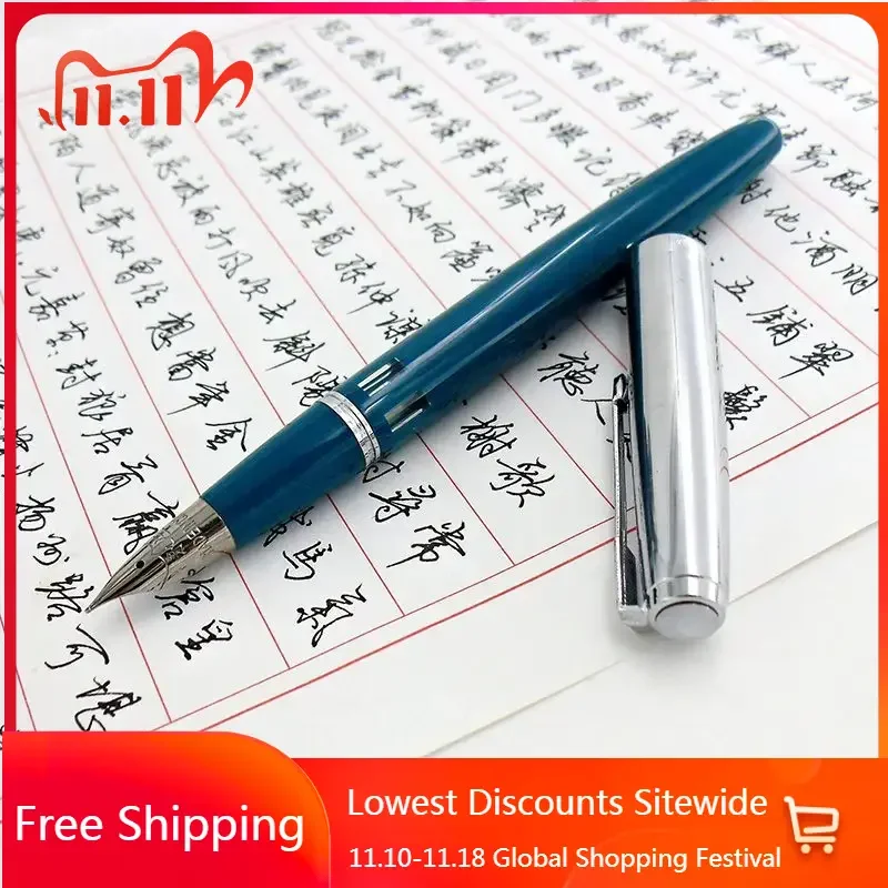 Wingsung 601A Piston Ink Fountain Pen F M Bent Curved 0.5 0.7 Nib Writing Ink Pen Stationery Student Office Calligraphy Pen