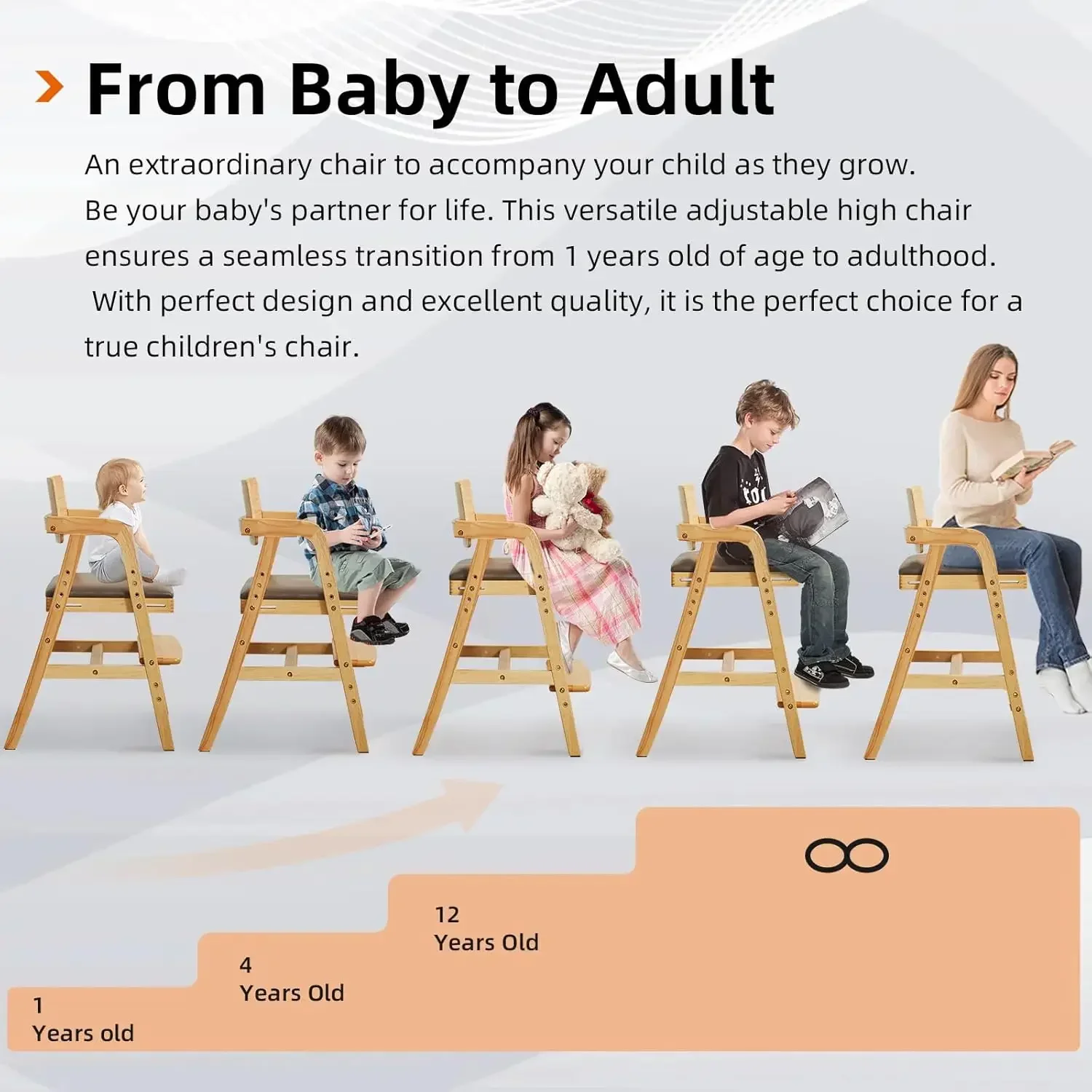 Solid Wood Toddler High Chair Adjustable Baby Feeding Chair Kids Learning Chair Grows With Child For Dining Table Study Mealtime view 5
