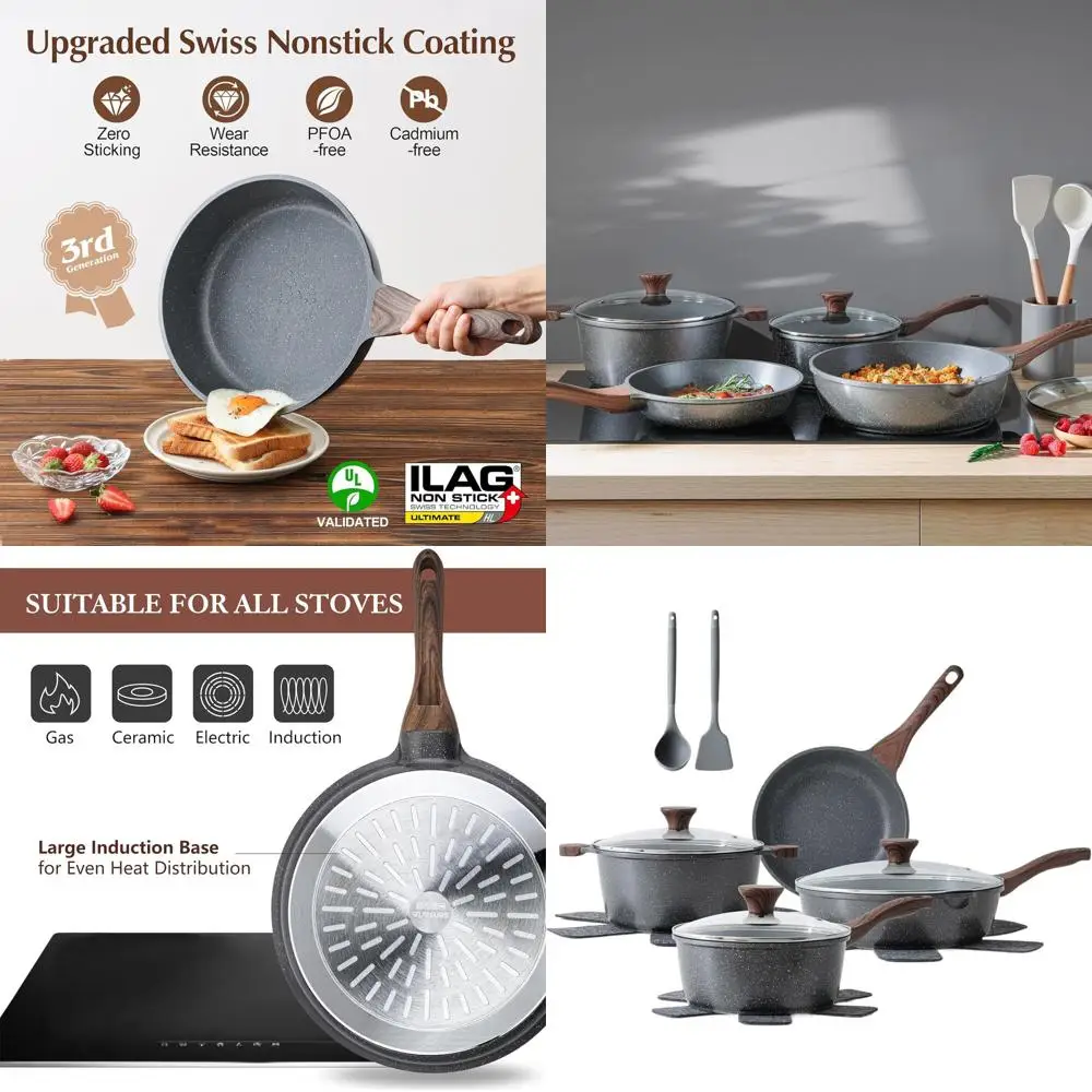 

Набор посуды из 13 предметов с антипригарным покрытием из швейцарского гранита, с ручками, не оставляющими следов, для приготовления пищи на кухне