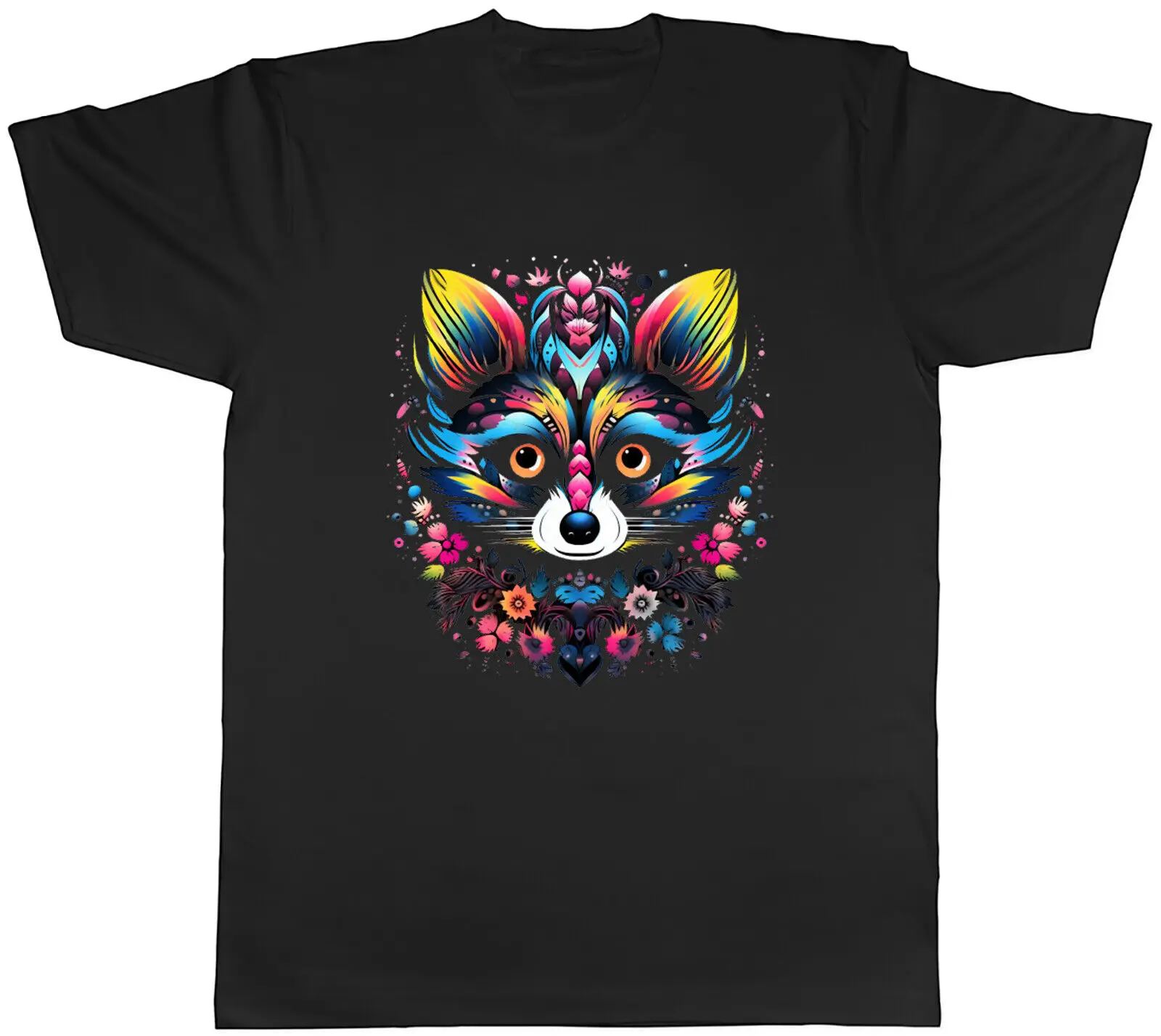 Hipster Racoon Mens T-Shirt Psychedellic Funky Mandala Animal Tee Gift