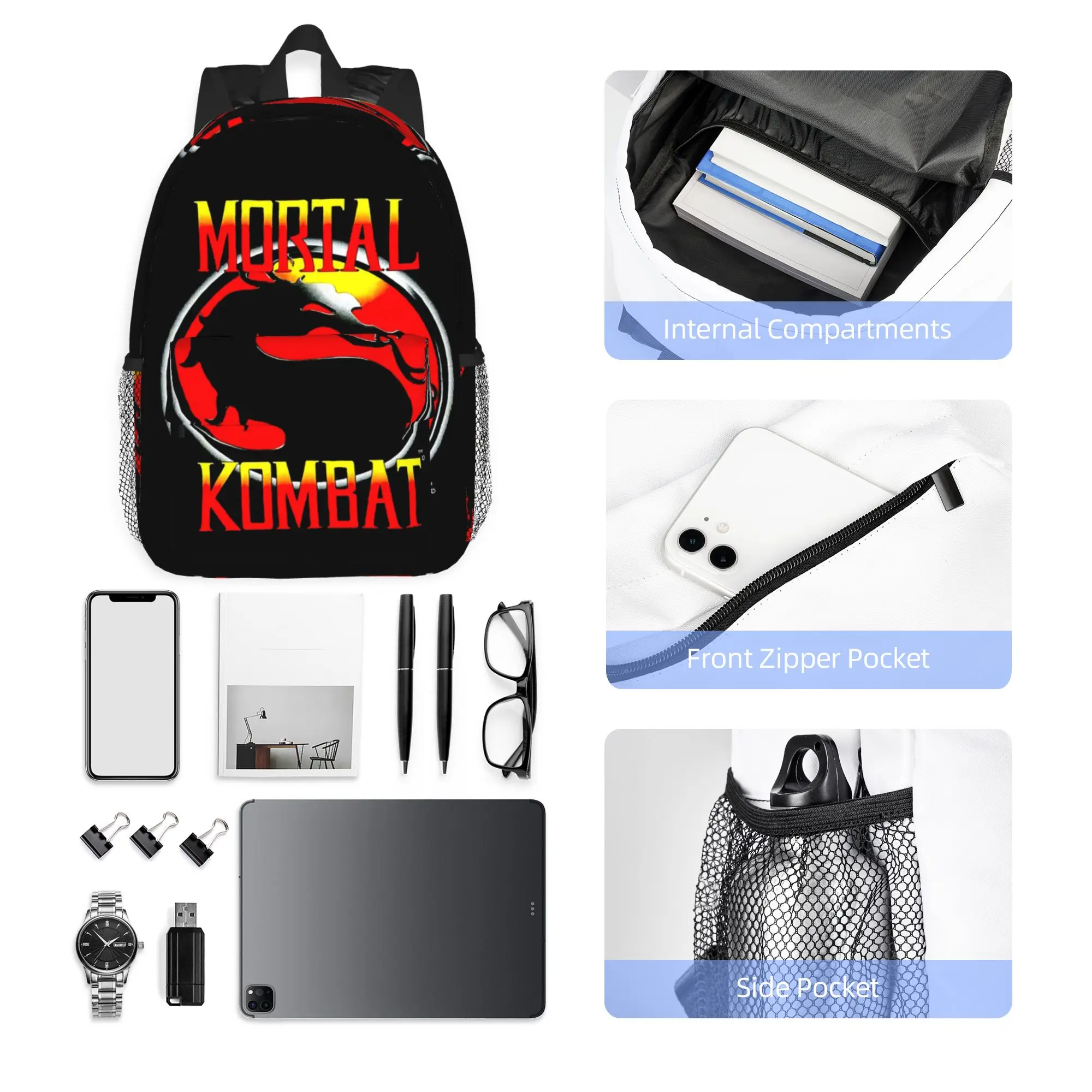 Cartoon Mortal Kombat Backpack Hot Sale Daypack Large Capacity Boys Girls BookBag Shoulder Bags for Men Women School Bag