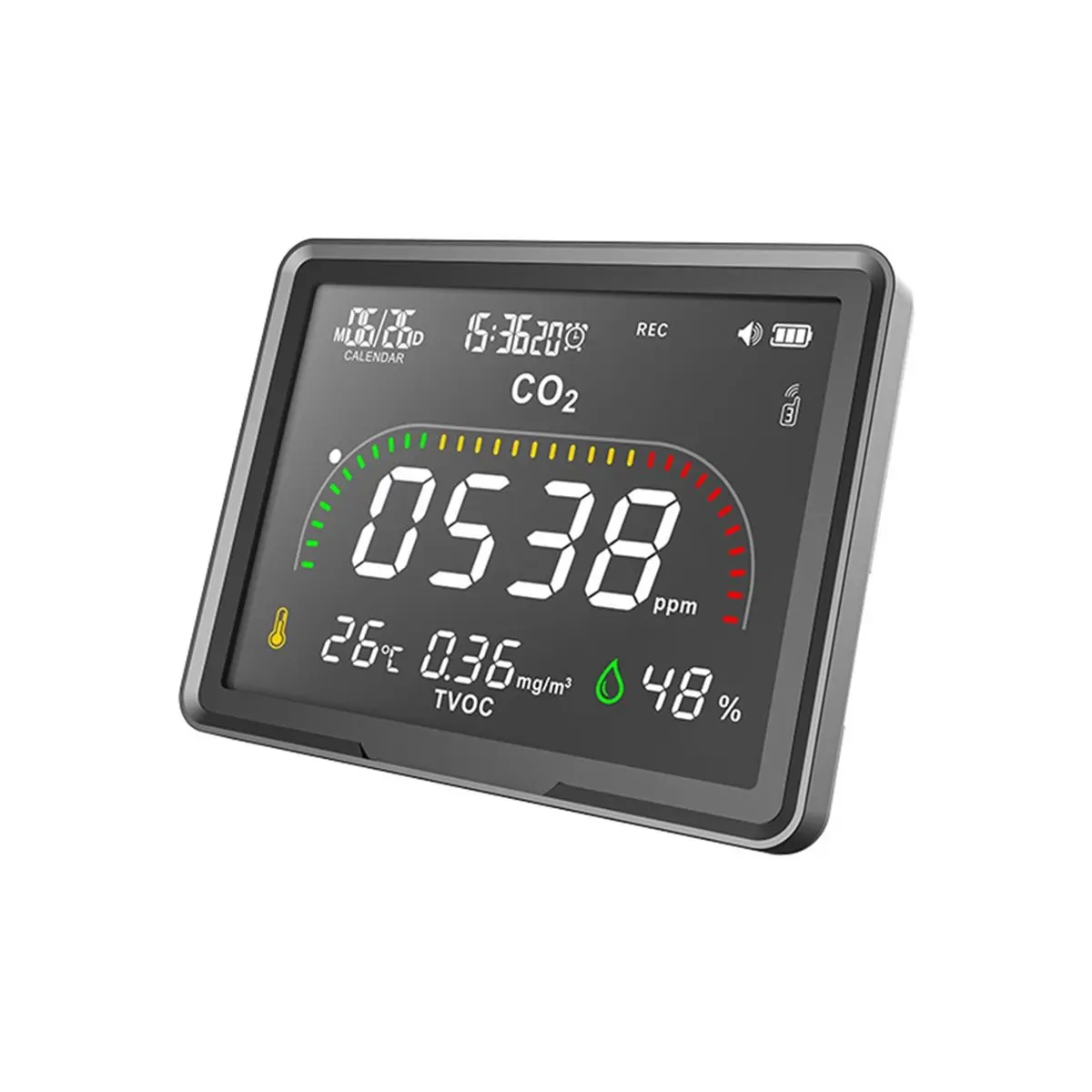 A32I Large Display CO2 Monitor Alarm Clock Indoor Air Quality Tester for Home Office Real-Time Weather High Accuracy Sensor