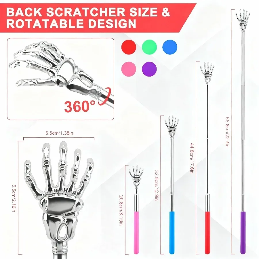 1pc Black Retractable Ghost Claw Back Scratcher Portable Anti Itch Tool with Multi Color Handles Great Stocking Stuffer