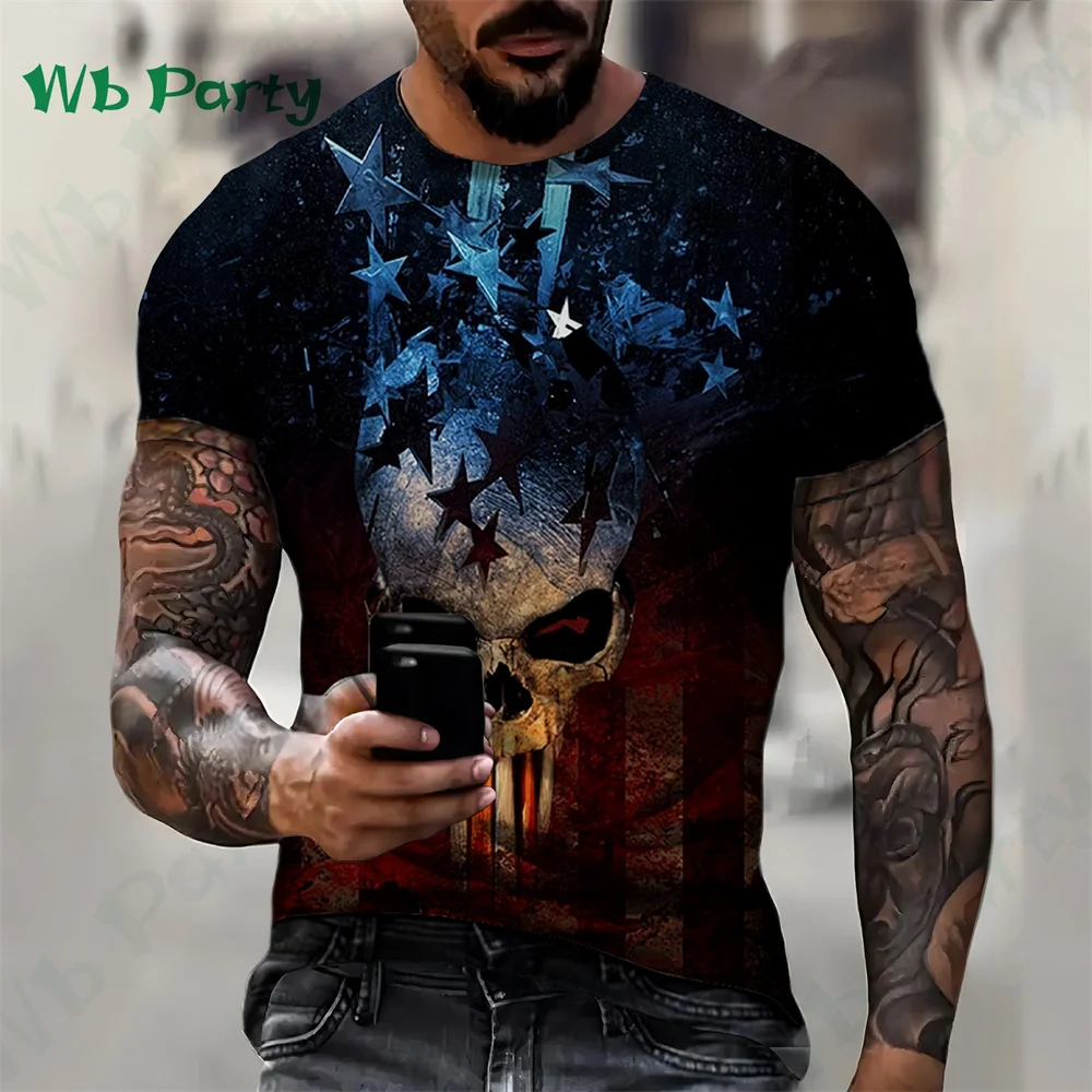 Oversize T-shirts Skull Print Compression Shirt Skull Graphic T shirts Men\'s Summer Clothes Oversize T-shirt Oversized T-shirt