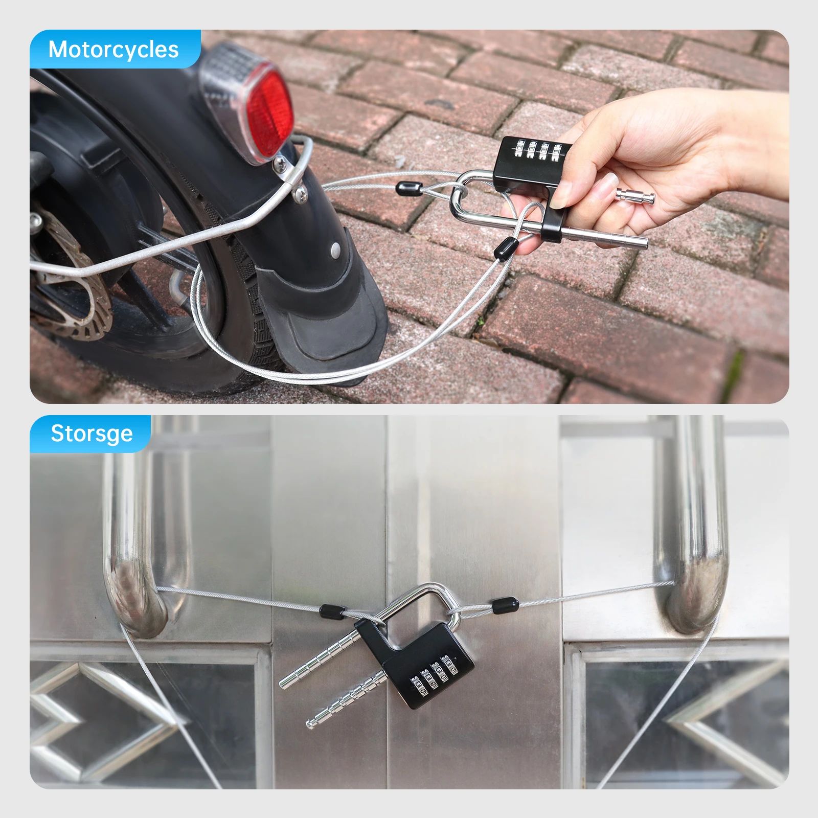 100cm Stainless Steel Safety Cable Double Loop Braided Bicycle Lock Wire Rope Cable for Motorcycle / Bicycle, Flexible Padlock