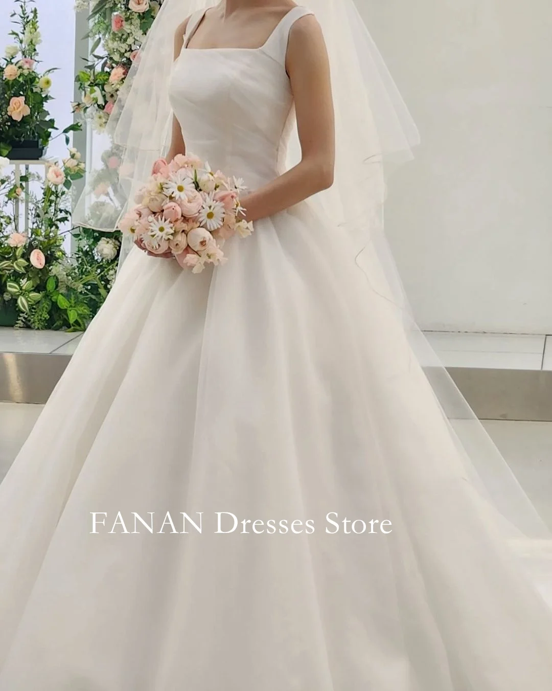 

FANAN Korea Ivory Square Neck Elegant Organza Wedding Dresses 웨딩드레스 A-Line Corset Sleeveless Custom Made Bride Gowns Plus Size