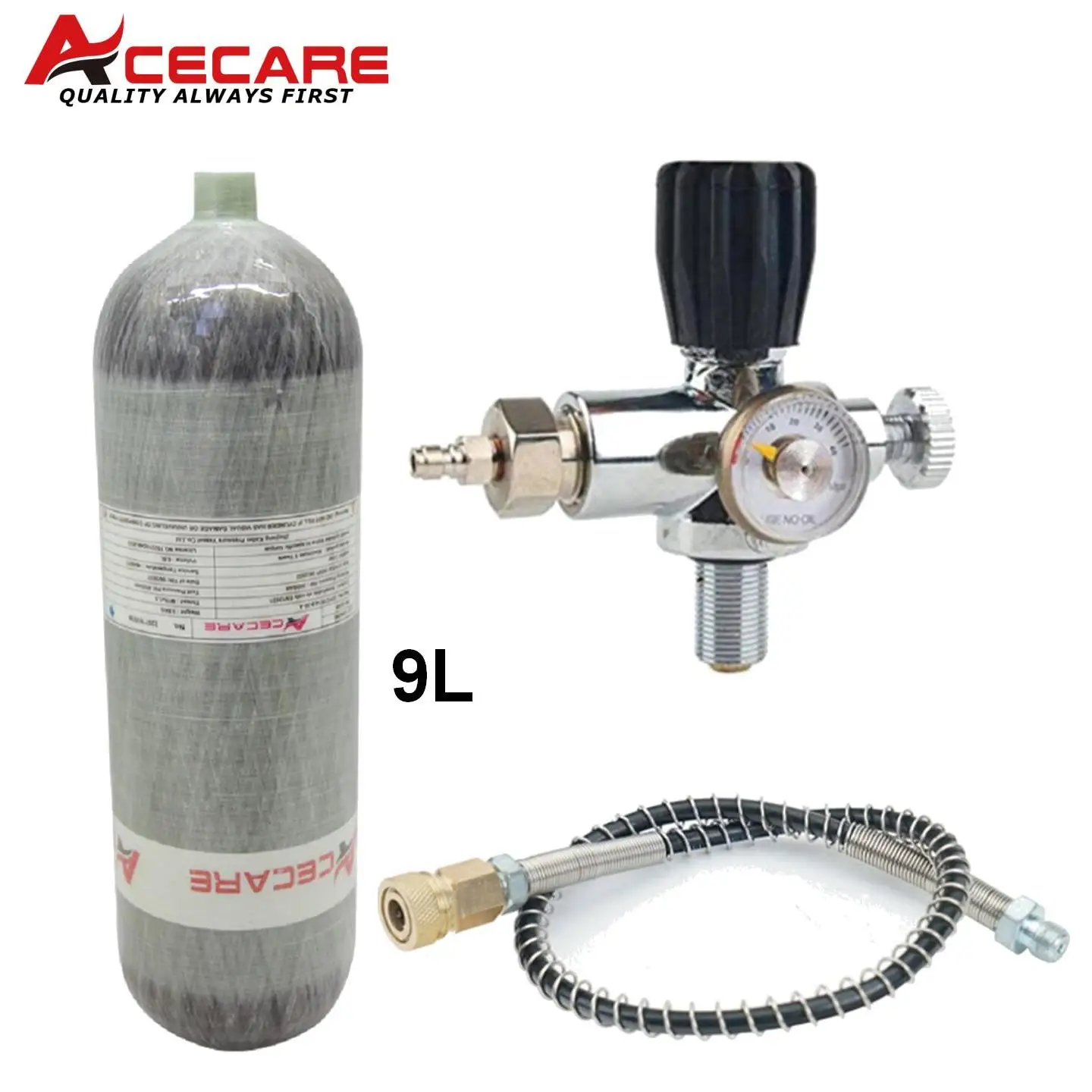 acecare fibra de carbono cilindro hpa tanque mergulho estacao de enchimento garrafa carregamento valvula reguladora m18 15 4500psi 300bar 9l 01