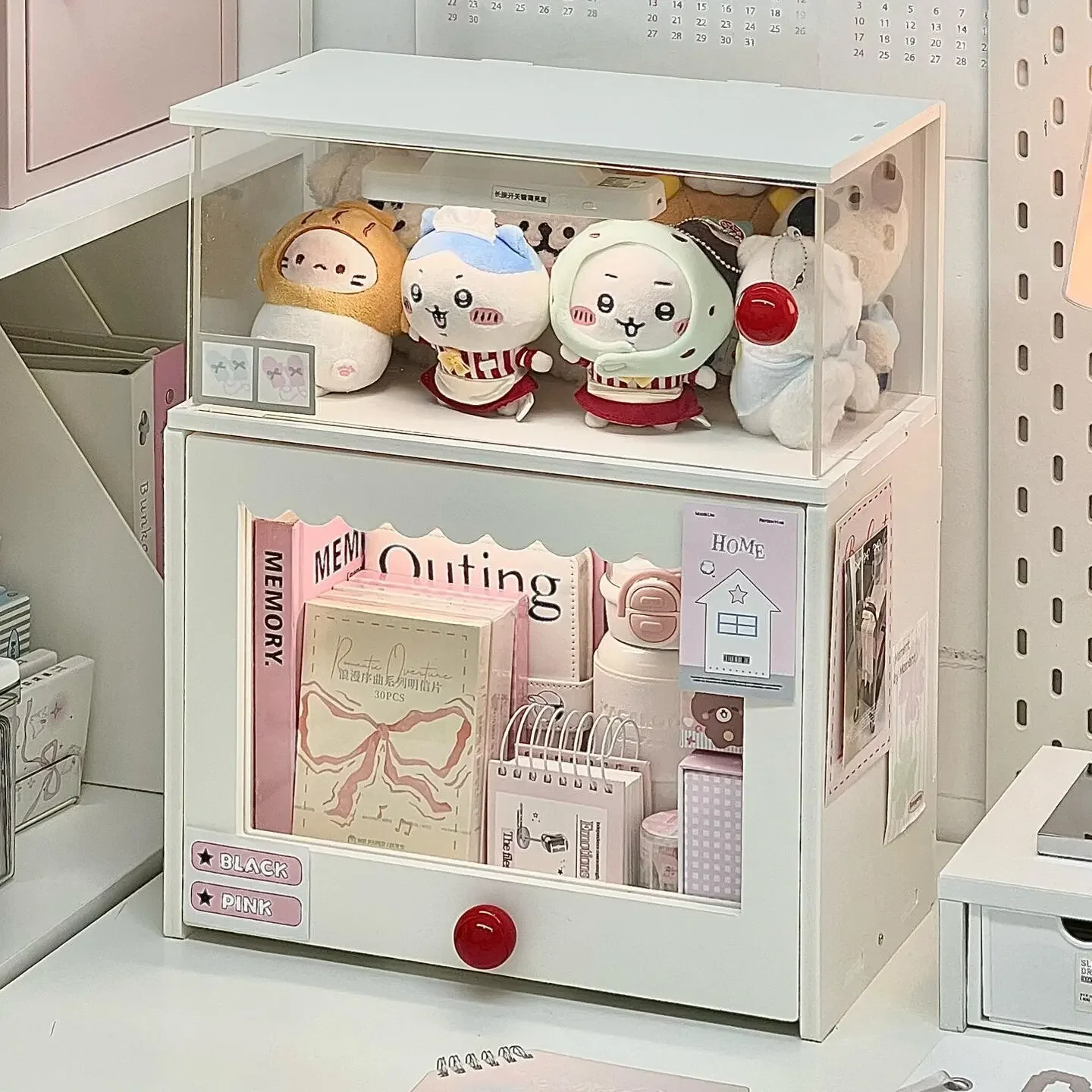 Dongha desk storage cabinet desktop transparent layered clamshell bookcase large capacity stationery sundries dust locker