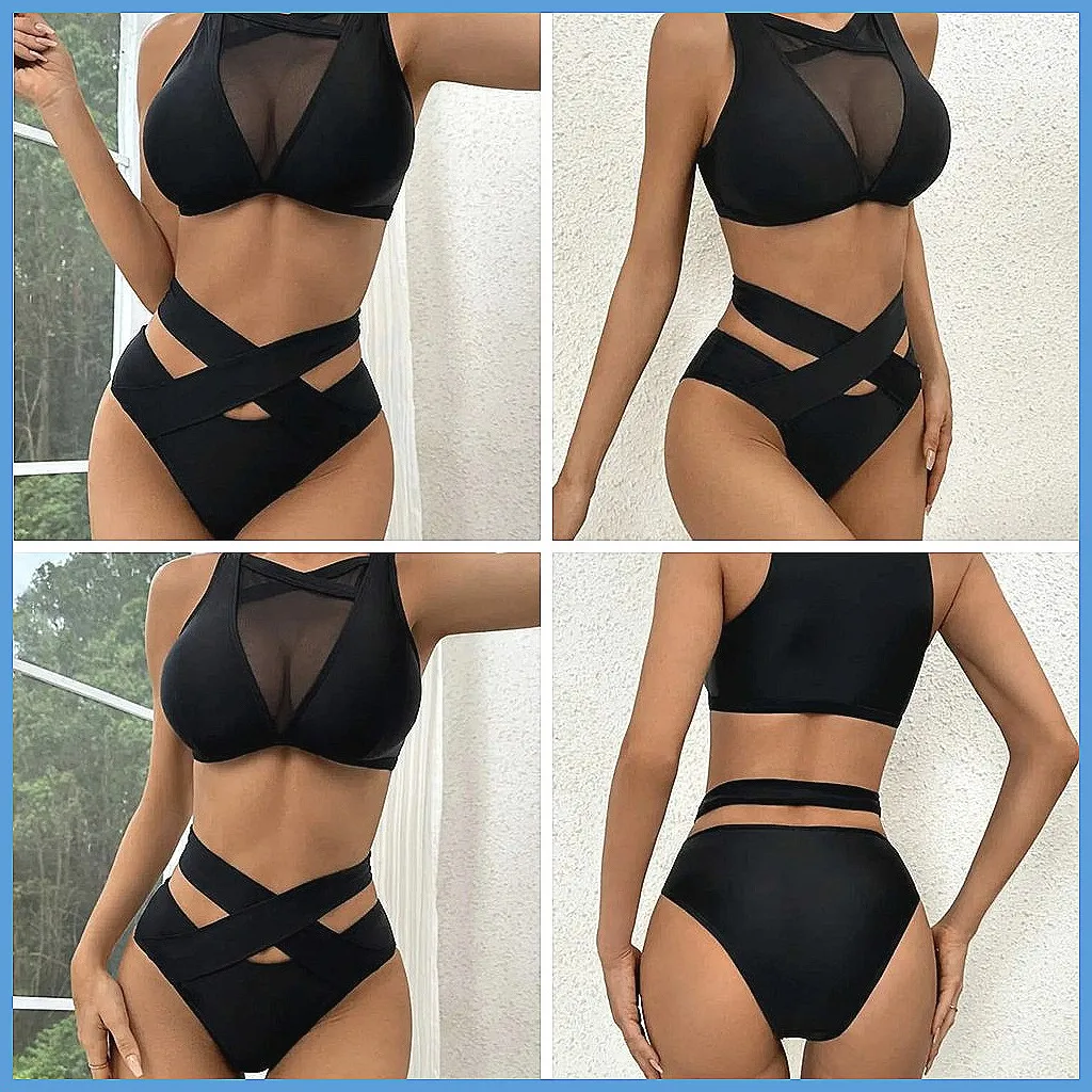 

Sexy Black Net Push Up Bikini Set for Women, Brazilian Beach Swimwear & Pool Bathing Suits