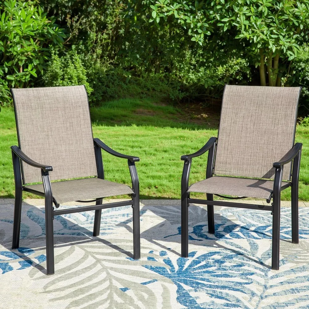 outdoor patio dining chairs, 6 pcs metal frame patio sling chairs with backrest and armrest, all weather resistant heavy duty p