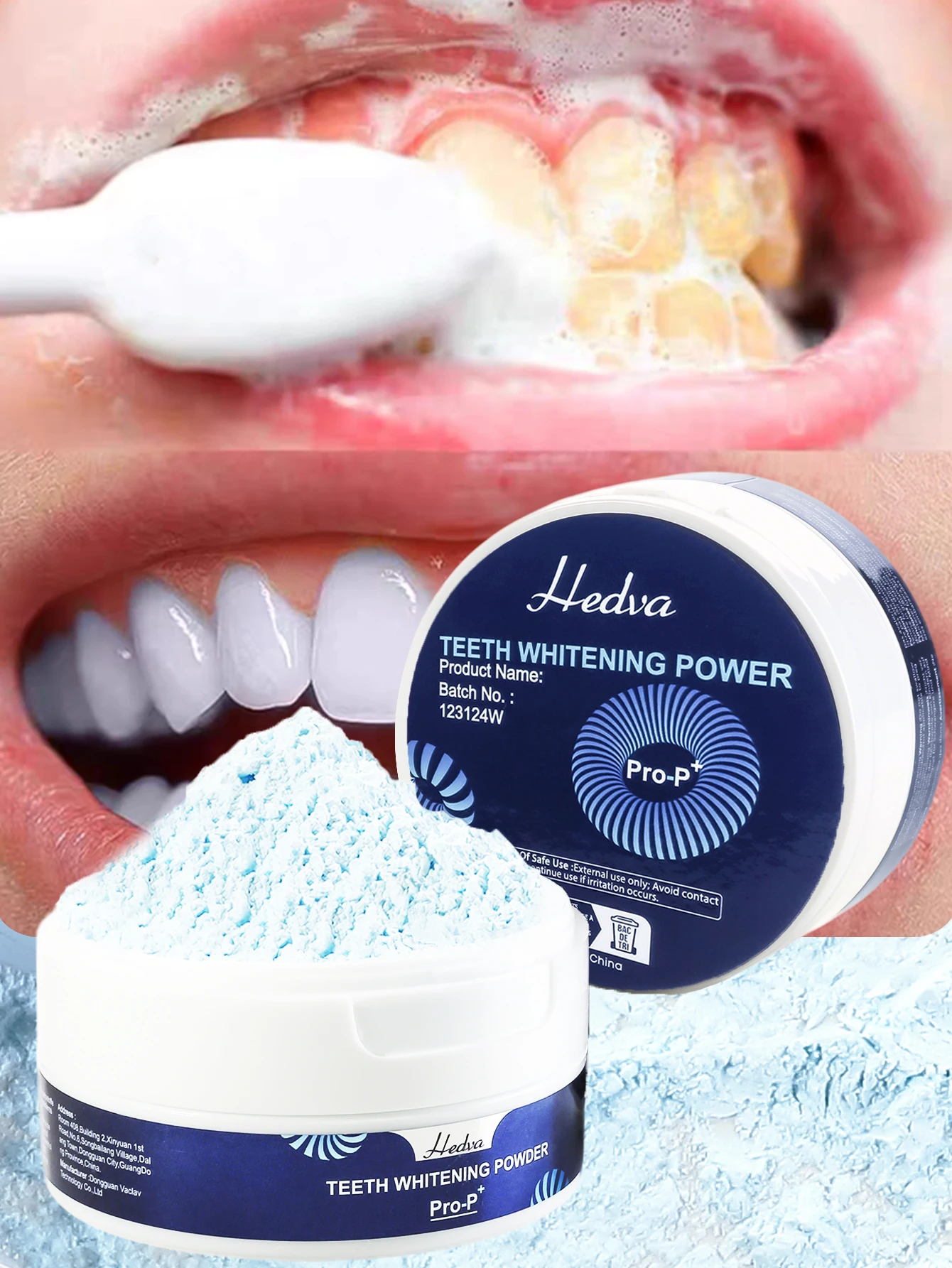 Hedva Travel-Size Teeth Whitening Powder Mint Flavor Remove Yellow Stains Freshen Breath Daily Oral Hygiene Tool