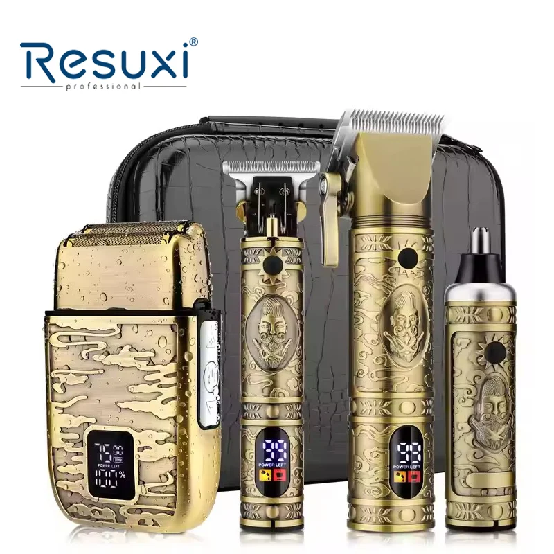 

Resuxi 740, новые машинки для стрижки волос, электробритва, триммер для волос, триммер для носа, мужской набор для ухода за волосами, металлический корпус, золото
