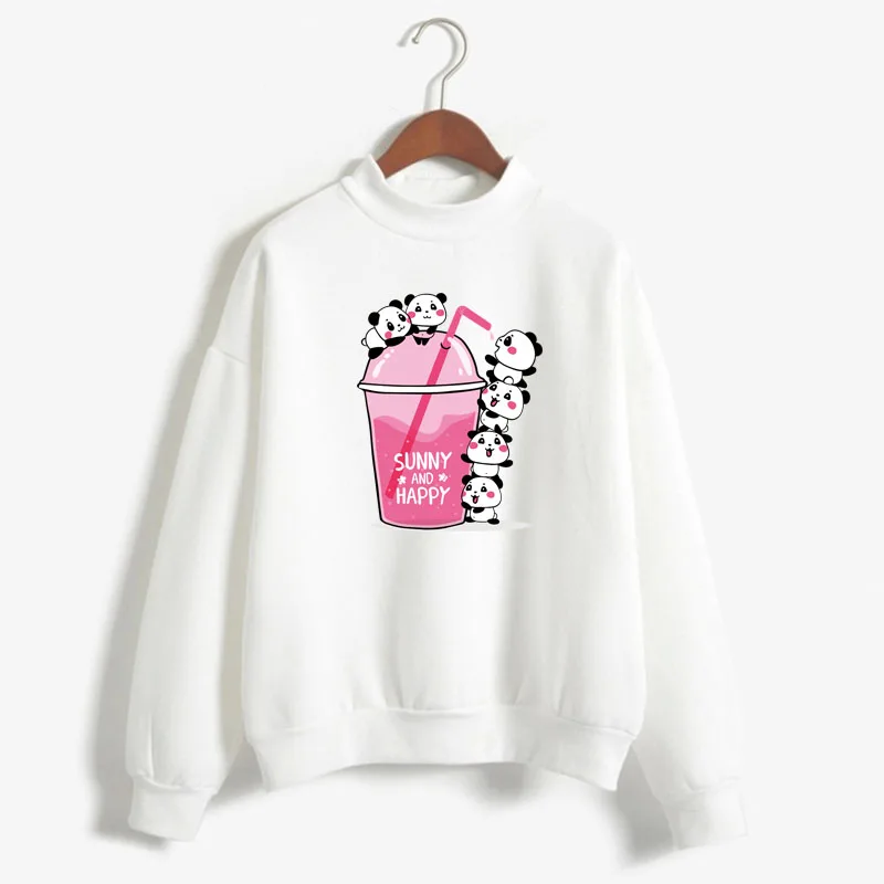 Sudadera con estampado de Panda Rojo Kawaii para mujer, Jersey de punto con cuello redondo coreano, ropa gruesa de otoño, Color caramelo